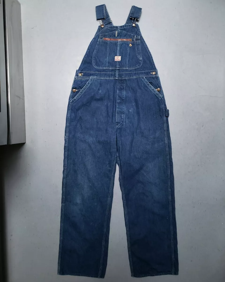 40s RED CAMEL Overalls Denim Low Back Advertising Straps Workwear Indigo 36 NICE