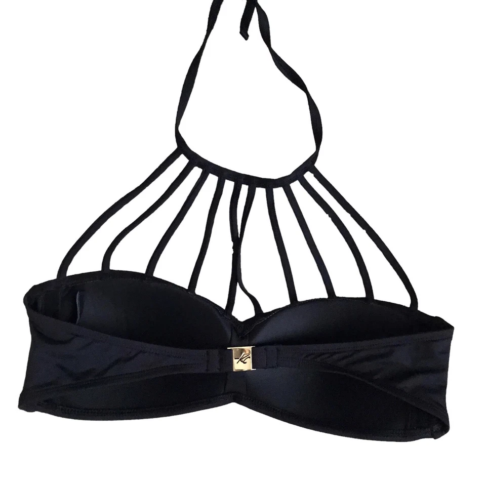 Kenneth Cole High Neck Bikini Top Women L Black halter swimsuit Strappy  - Image 4 of 4