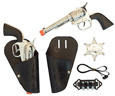 10-teiliges Cowboy Kinder Set Pistolen Holster Sheriffstern Gürtel Fakepatronen
