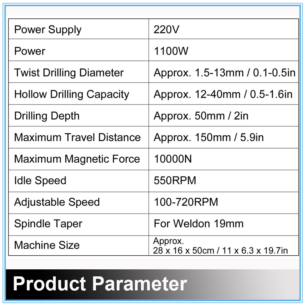 1100W MD40 Base Drill Press 40mm Boring 10000N Force
