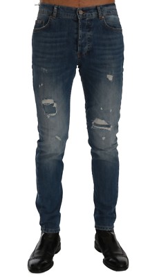 FRANKIE MORELLO Jeans Blue Wash Torn Dunfermile Slim Fit Stretch s. W36 RRP $400