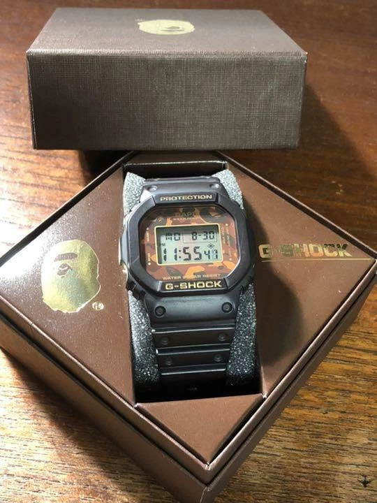 A Bathing Ape BAPE × G-Shock Wrist Watch CASIO DW-5600 Brown Limited W/ Box Rare