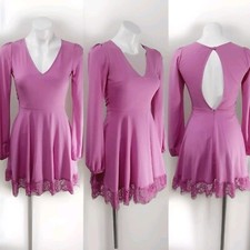 Sage Puff Sleeve Lace Trim Cutout Back Fit And Flare Dress Small Boho Chic Glam