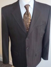 Hugo Boss Wool Blend Brown on Brown Striped 3 Buttons Sports Coat 42R