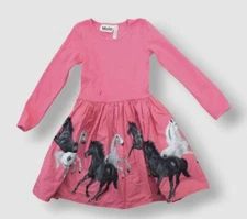Molo Kid's Girl's Pink Long Sleeve Ribbed Horse Print Dress Size 3/4Y