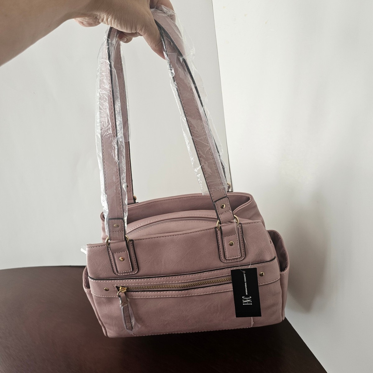 【新品未使用】stina M ポーチ付 Her story rose reaf INC International Concepts Riverton faux leather Satchel tote