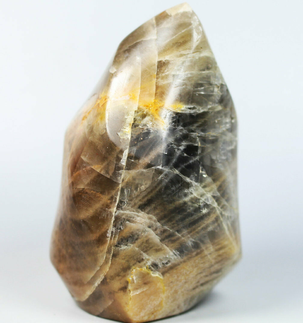 Natural Black Moonstone Quartz Crystal Flame Freeform Statue 209g