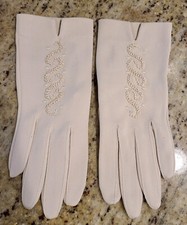 Vintage Size S A Nylon Stretch Formal 8" Gloves Beige Embroidered Snake Floral