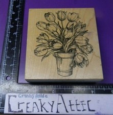 PSX K-1695 TULIPS TUB POTTED PLANT FLOWER BOUQUET RUBBER STAMP CREAKYATTIC