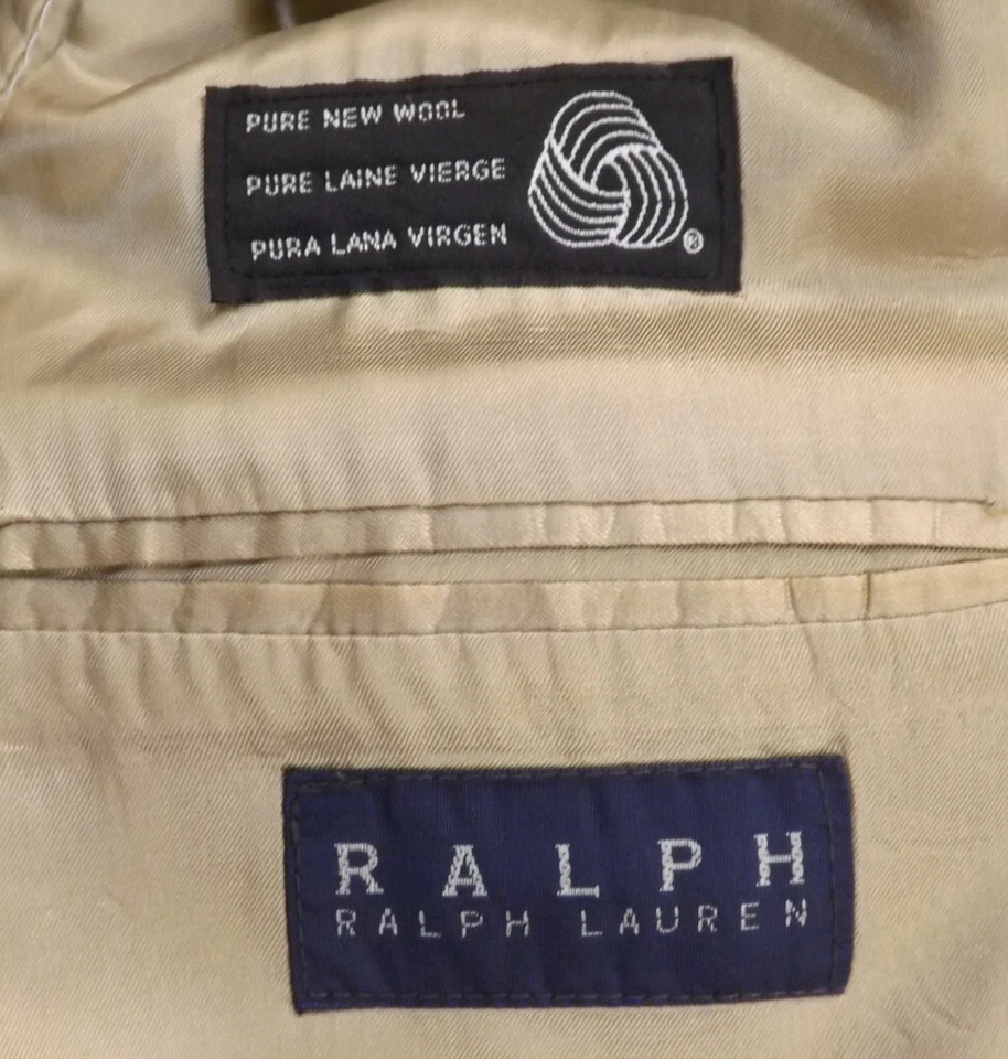 RALPH Ralph Lauren Suit 41R Tan Striped Wool 34x28.5 Pleat Pants 2 Piece 2 Btn - Image 3 of 4