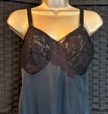 Vtg 60s Black MONSANTO FULL SLIP Size 36 Medium Nylon LACE Goth Dark Vixen READ