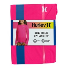 Hurley Girls Long Sleeve UPF 50 Swim Top, Moisture Wicking Pink, M 7/8