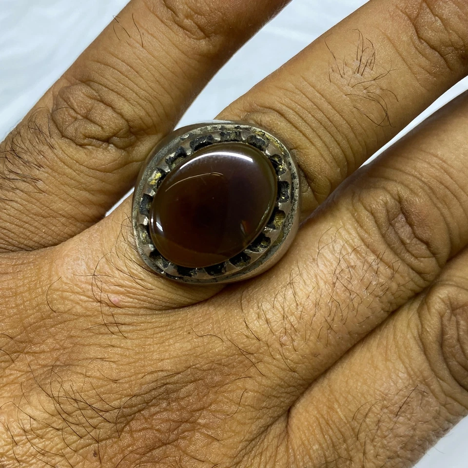 Antiguo anillo para hombre natural yemení Aqeeq ágata piedra cobre 13 EE. UU. عقيق انتيك يماني Foto 2 de 4