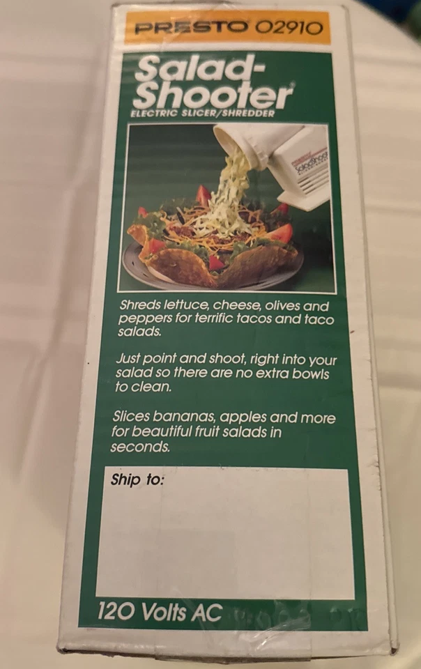 New! VINTAGE PRESTO SALAD SHOOTER ELECTRIC SLICER/SHREDDER - NEW - 1989 - Image 4 of 4
