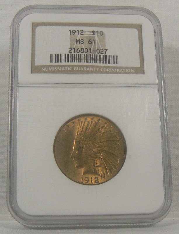 1912 $10 Indian Head Gold Eagle - NGC MS 61