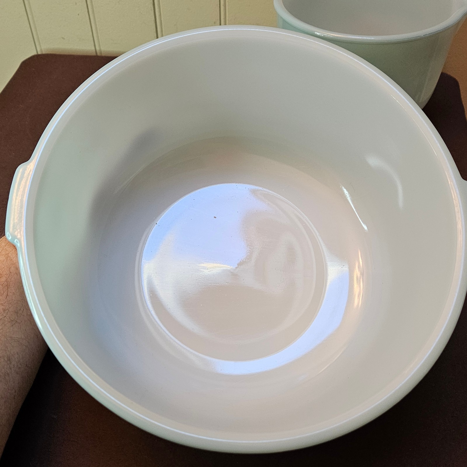 Vtg Glasbake 19CJ & 20CJ Aqua Blue Mixing Bowl Set of 2 Sunbeam Mixmaster Mixer