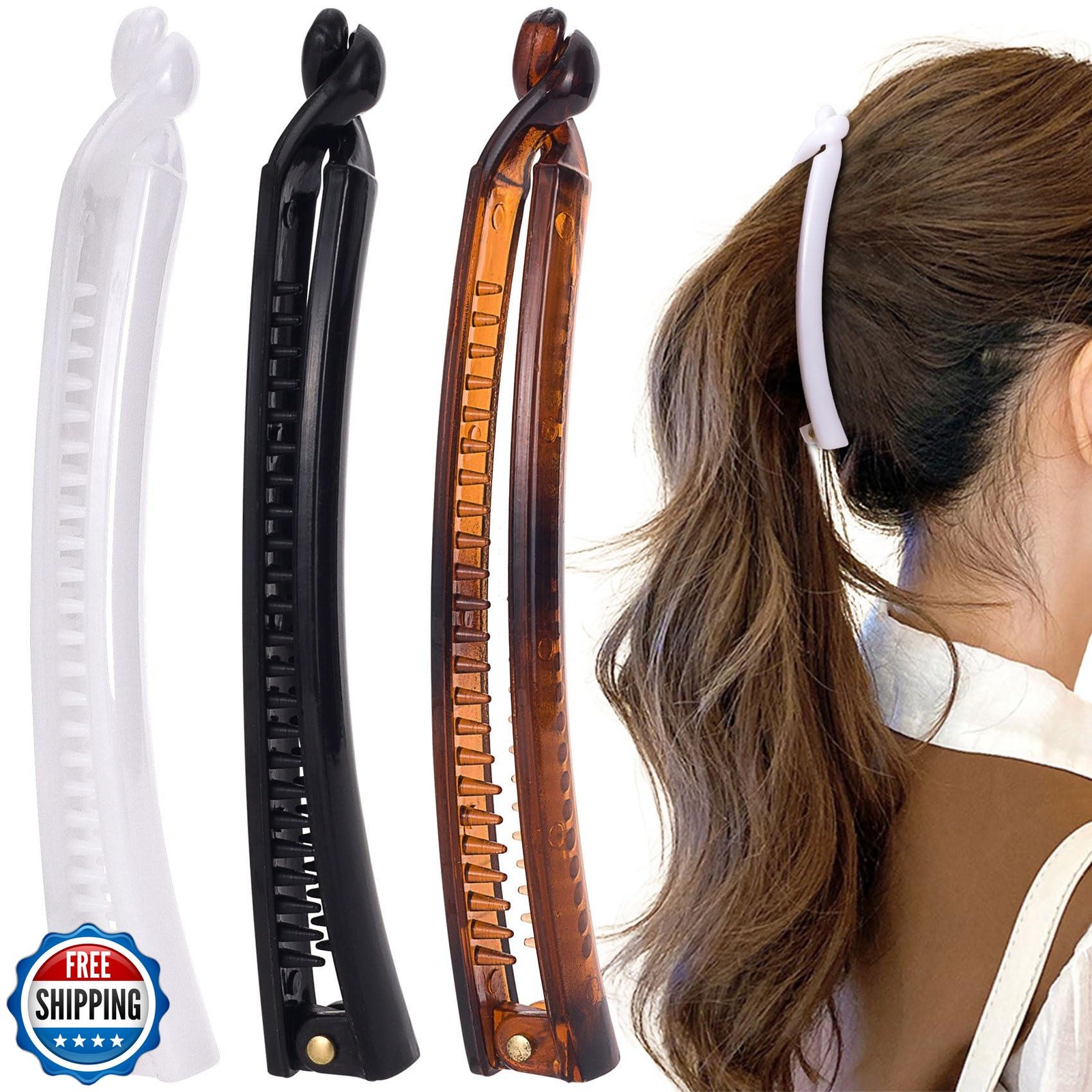 Mxxipp 3pcs French Banana Hair Clips Non-Slip Large Claws for Ponytail Updo