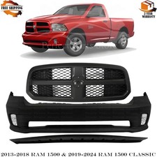 Front Bumper Cover Primed Kit For 2013-2018 Ram 1500 / 2019-2024 1500 Classic