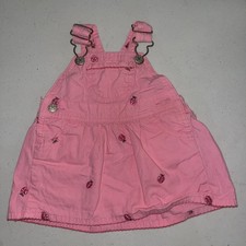 Vintage OshKosh Girls Pink Overalls Lady Bug Dress 6 Mth Embroidered
