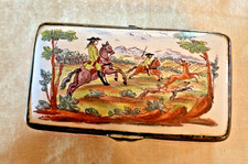 ANTIQUE GEORGIAN BILSTON BATTERSEA ENAMEL PATCH SNUFF BOX ,RIDER'S ON HORSE BACK