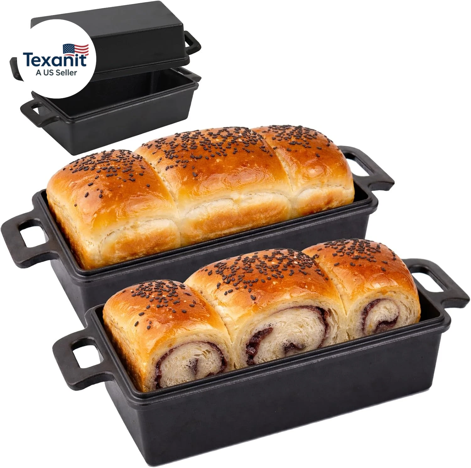 9×5 Inch Cast Iron Loaf Pans with Lids Even Heat Distribution for Baking Bread,