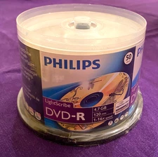 Philips LightScribe DVD-R NEW SEALED 50 discs pack— 4.7 GB, 1-16x Speed, 120 Min