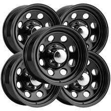 (Set of 5) Allied 82 Soft 8 17x8 5x5" -12mm Black w/Cap Wheels Rims
