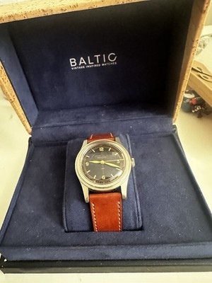 Baltic HMS Classic Men's Wristwatch Water-Resistant Brown Leather Black Dial Box