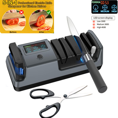 5-in-1 Electric Knife Sharpener-3 Rotational Speed Adjustable Knife Sharpener