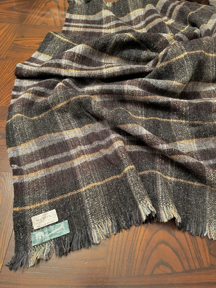 Tweedmill  British made all Wool plaid throw, Black Gray Burgundy Tan New - Image 2 of 4