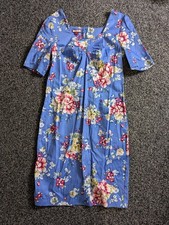 Joe Browns Tea Dress Size 12 Blue Floral Retro Wiggle Vintage Style