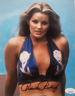 Priscilla Presley Elvis Naked Gun Dallas Autographed Metallic Photo 8X10 JSA