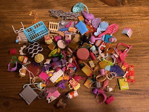 Huge Lot Of 130+ Barbie And Fashion Doll Accessories Purses Jewelry Combs Dishes