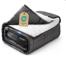 Weighted Blanket 15 lbs 60x80 inches, Sherpa Fleece Throw Blanket Grey