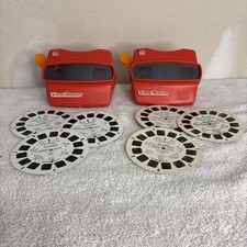 Set Of 2 3D VIEWMASTER Red Viewer Vintage W/ 6 Reels Jurassic Park  Lone Ranger