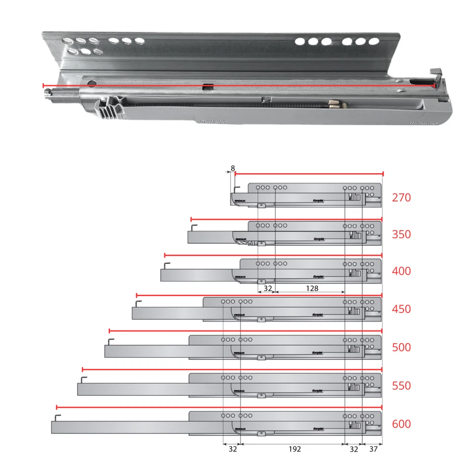 Guide Quadro Per Cassetto Estrazione Totale Clip 3D Portata 40Kg Komplet INDAUX - Immagine 2 di 4