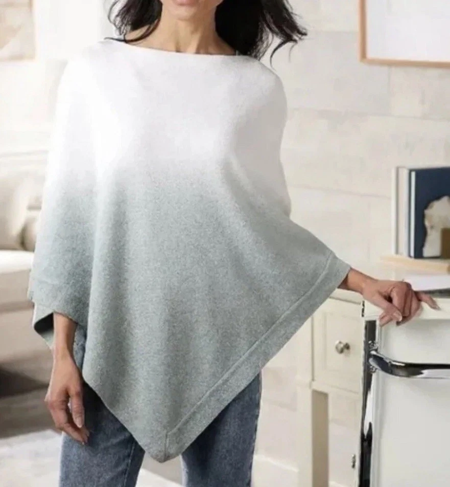 Barefoot Dreams Women’s Cozychic Ultra Lite Ocean Breeze Hombr Poncho NEW w/tags