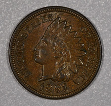 1891 "Indian Head" One Cent Bronze Coin, Almost Uncirculated