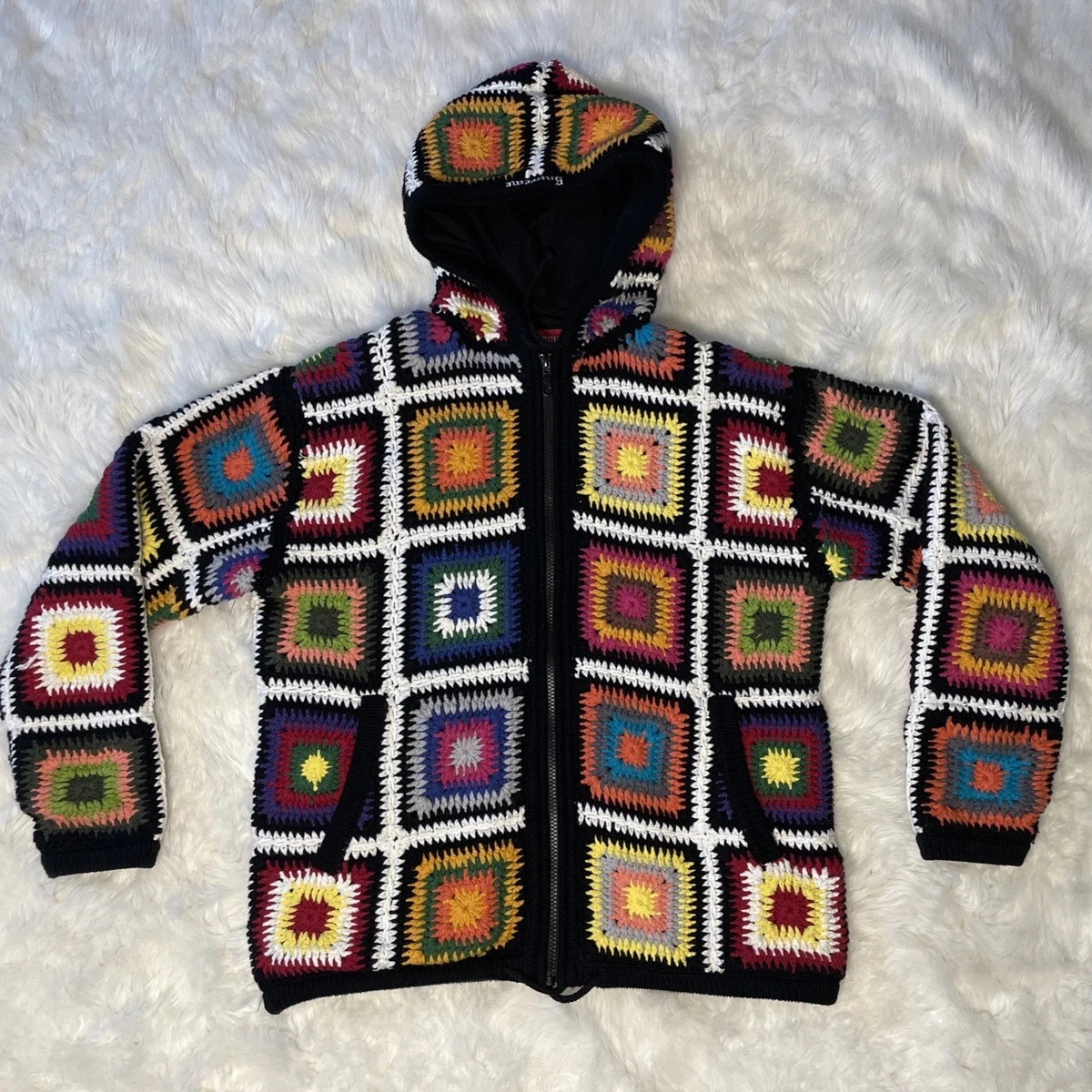 Shopoholic Fashion Chaqueta De Invierno Con Capucha De Lana Con Cremallera Y Rayas Arcoíris Para Hombre, Arco Iris, Grande