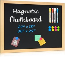 4 THOUGHT Magnetic Chalkboard for Wall, 36" x 24" Chalk Board with Natural Wood