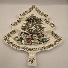 Johnson Brothers Merry Christmas Relish Tree Shape Transferware Serving Tray 