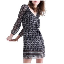 Madewell Woodland Dress Artisan Floral Black Tassel Tie Smocked Boho Size 10