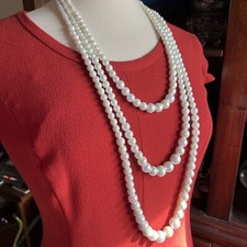 Beautiful 3 Strand Faux Pearl Adjustable Long Necklace 6903