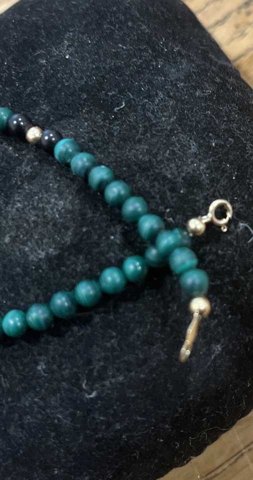 Precioso Brazalete Raro Oro Amarillo 14K Malaquita Africana Piedras Preciosas Naturales Cuentas Foto 3 de 4