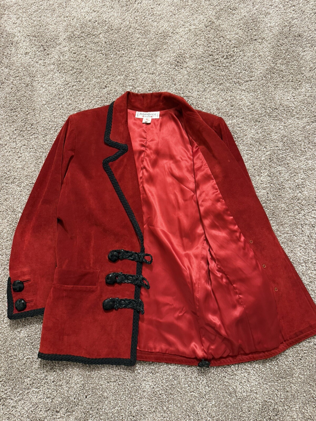 Giacca di pelle scamosciata rossa YVES SAINT LAURENT Rive Gauche anni 80