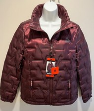 Gerry Womens Medium Down 650 Welded Geo Full Zip Puffer Coat Jacket Port Wine