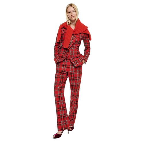 J Crew Red Plaid Full Length Kate Straight Good Tidings Wool Trouser Pant Size 2 - Picture 6 of 6
