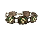 Lovely Antique Sterling BMCO Silver & Enamel Floral Motif Link Bracelet