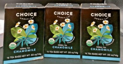 CHOICE - Organic Herbal Tea - Chamomile Tea 16 BAGS - EXP 03/2026.  3 pack