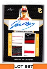 1-2019 LEAF PERFECT GAME QUAD PATCH ORANGE AUTO JORDAN THOMPSON DODGERS 1/4
